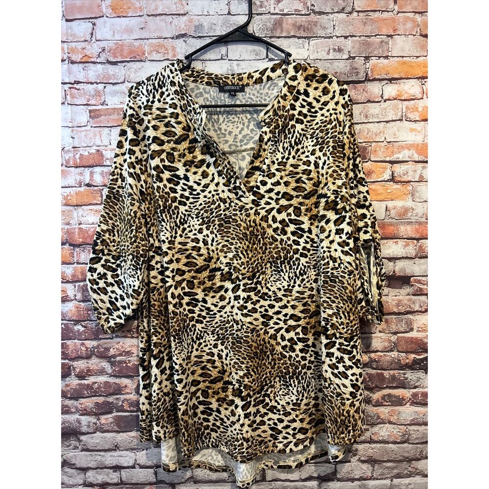 Othyroce Blouse Top Tunic Shirt Tab 3/4 Sleeve Animal Print Women’s Size 2x
